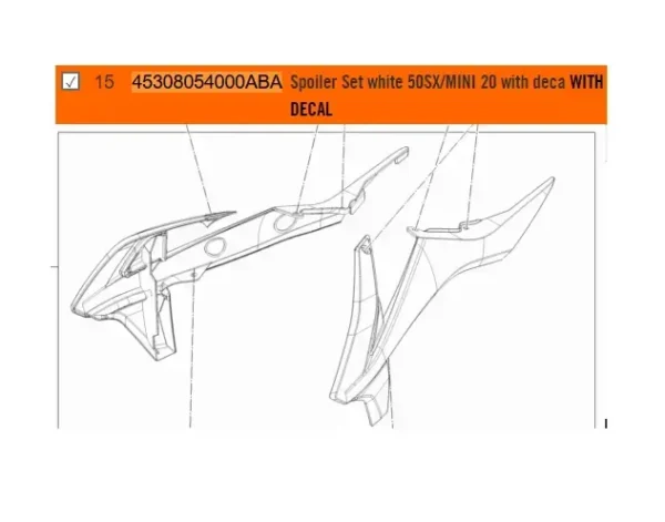 image284471475660_1_1739483106832_1920x2560 NEW OEM KTM SPOILER SET WHITE 50 SX / 50 SX MINI 2020 WITH DECAL 45308054000ABA