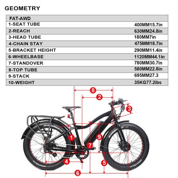 EUNORAU FAT-AWD 48V 15.6Ah/25Ah 600W All Wheel Drive Fat Tire Electric Bike