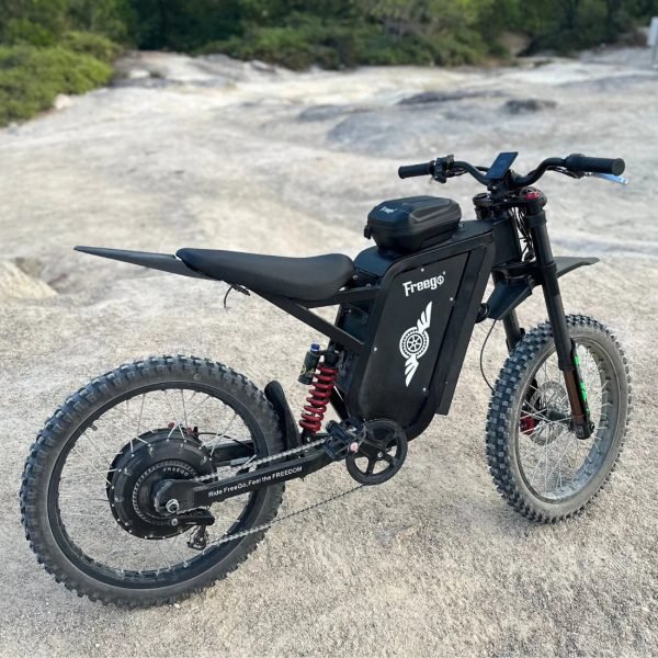 freego-x3-electric-dirt-bike-bare-rocky-terrain Freego X3 / X3 Pro 72V 40Ah/50Ah 8000W Off-Road Electric Dirt Bike